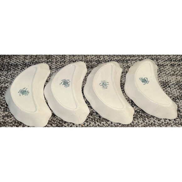 Vintage Set of 4 Crescent Plates Green & White By Royal Louise England Made - Picture 4 of 8